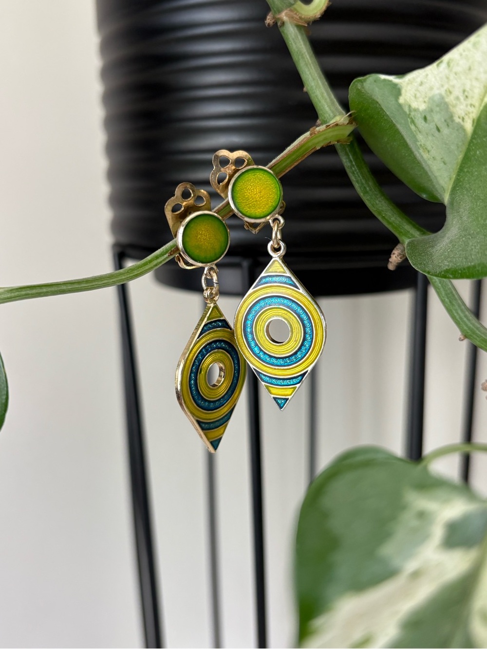 Green and Blue Concentric Drop Earrings